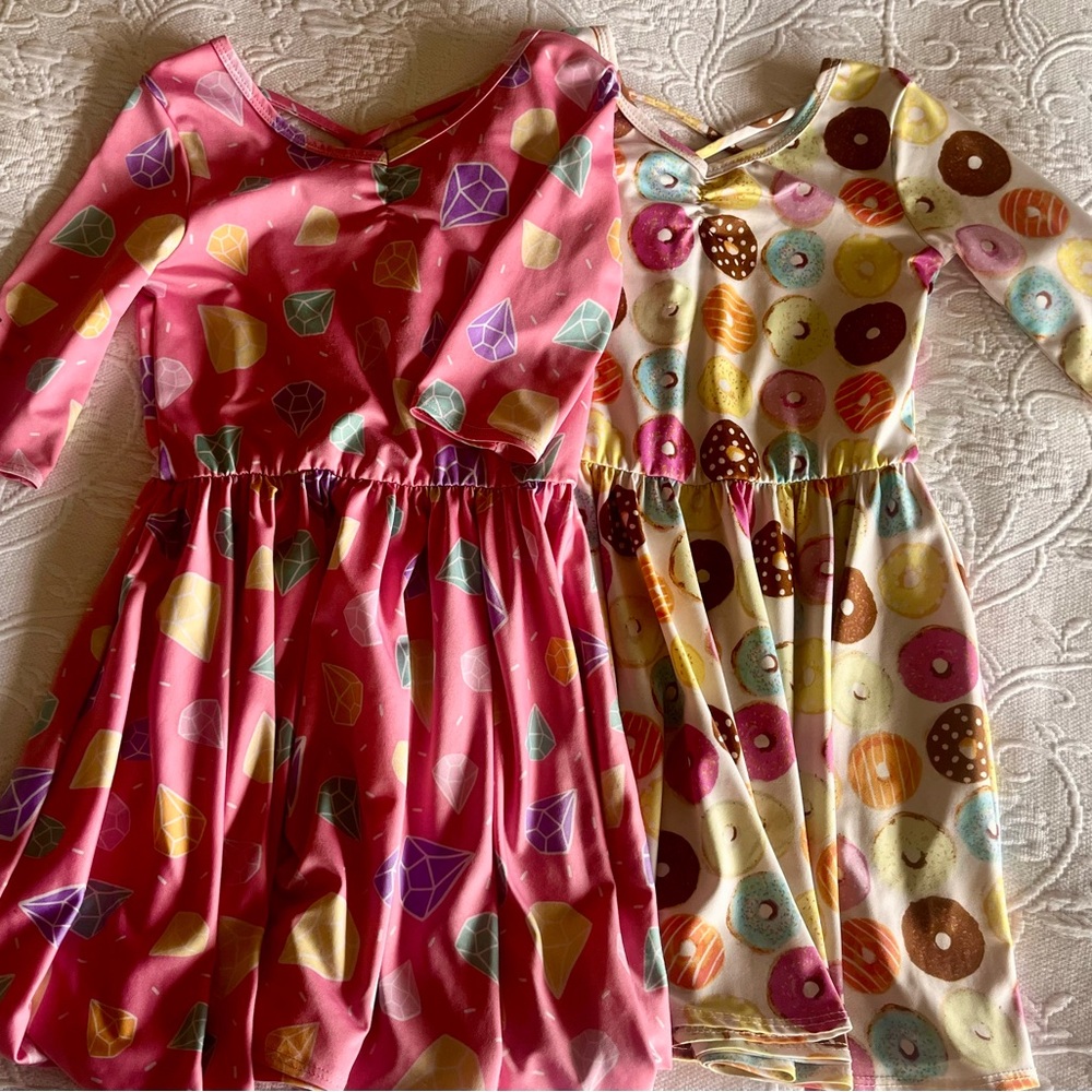 Set of 2 Dot Dot Smile Girls' Pink Gem & Donut Print Swing Dresses size 5/6
